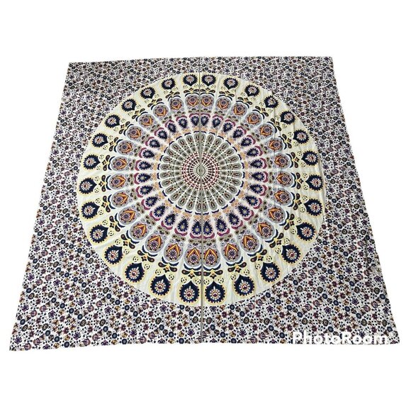 Curtain Panels Mandala Floral Pink Yellow Blue Large Colorful Boho Decor - Picture 2 of 11